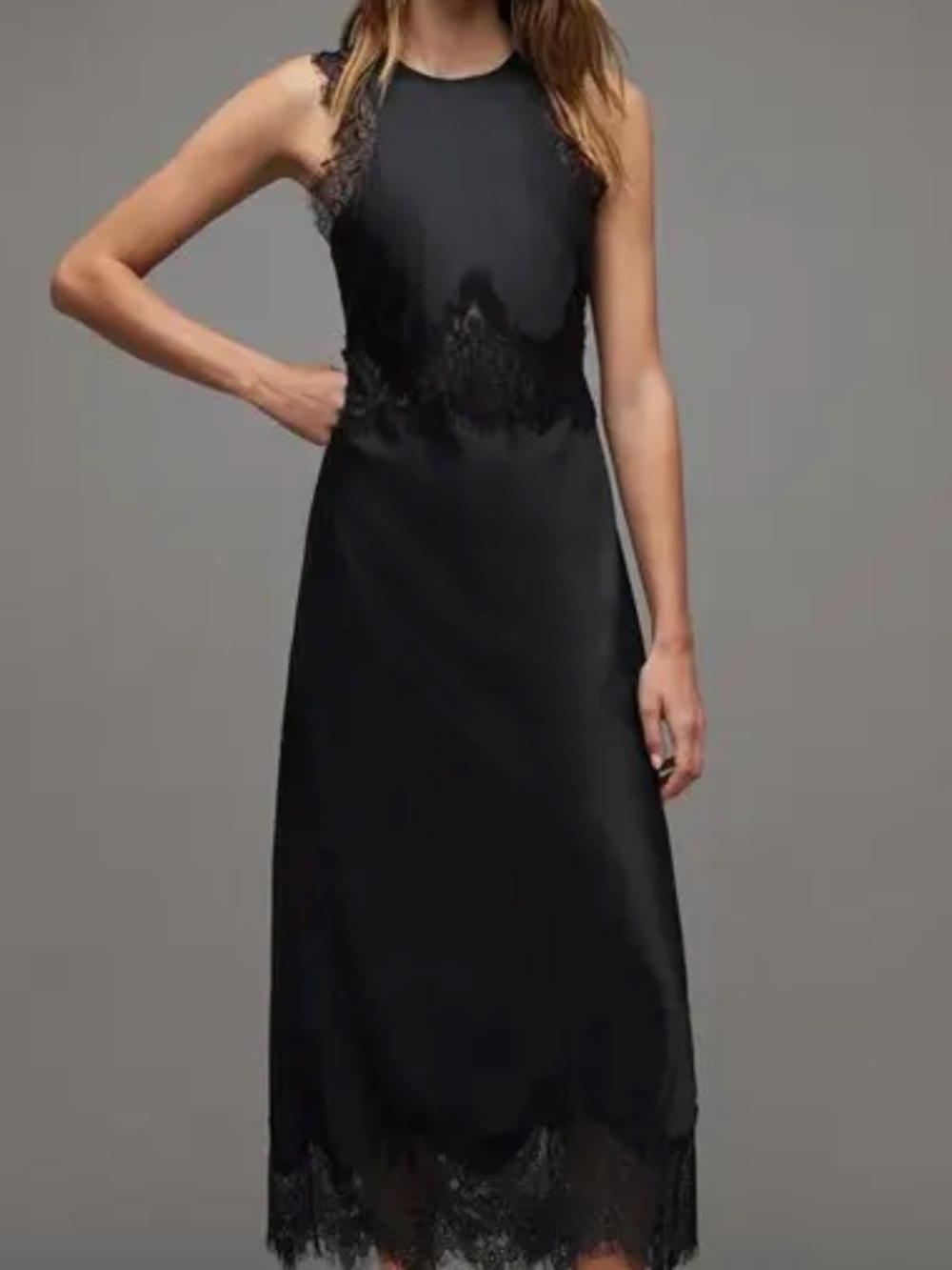 AllSaints Alula Silk Blend Lace Trim Maxi Dress